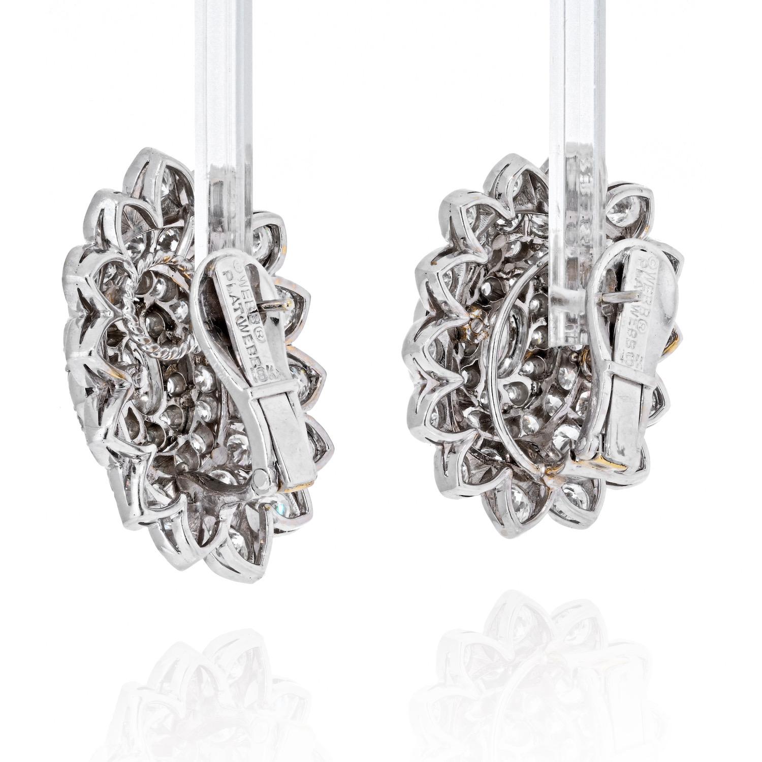 Modern David Webb 18K White Gold Cluster Diamond Earrings For Sale