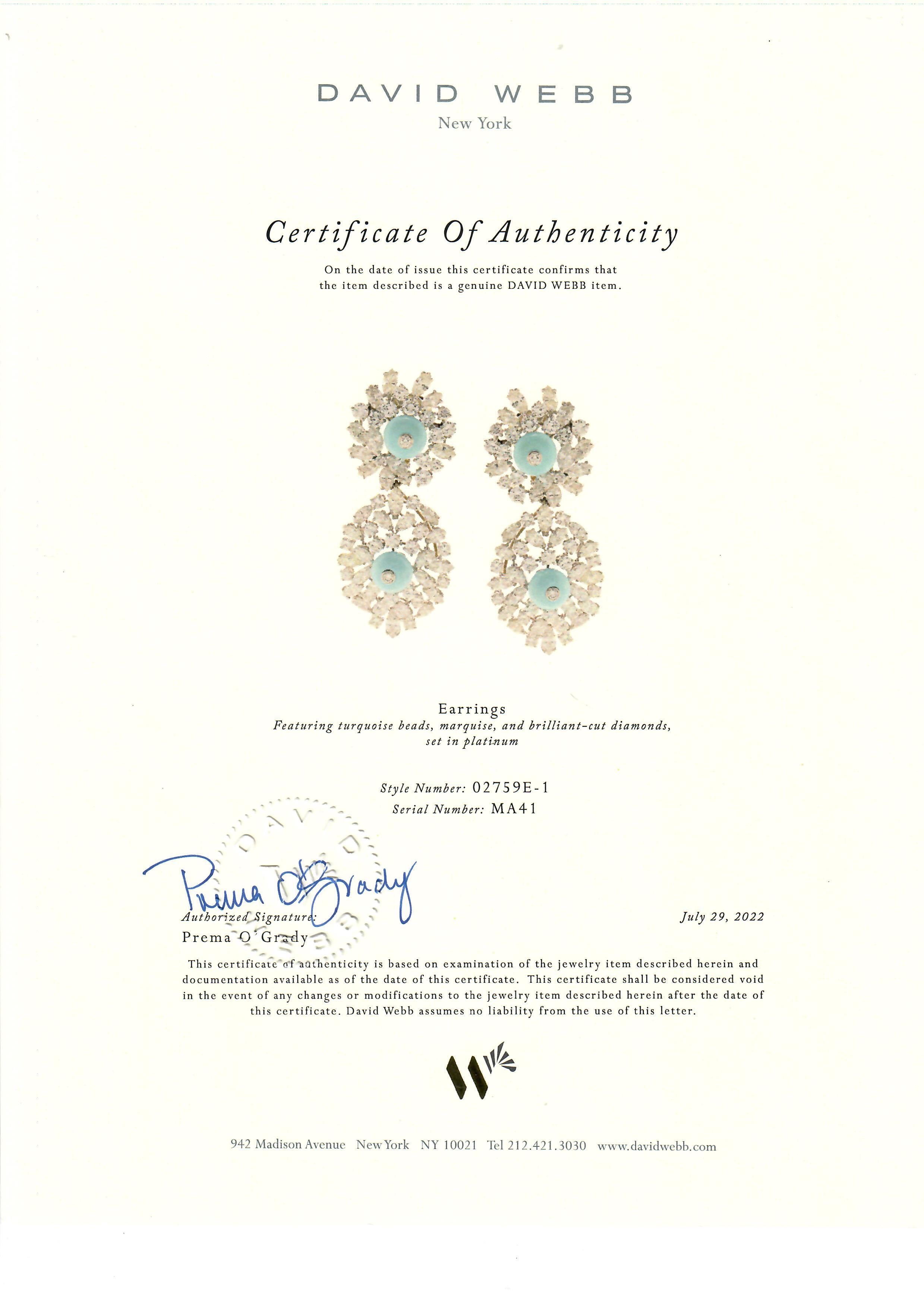 David Webb Boucles d'oreilles jour et nuit en or blanc 18 carats, platine, turquoise et diamants en vente 2