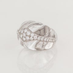 David Webb 18K White Gold Rock Crystal and Diamond Ring