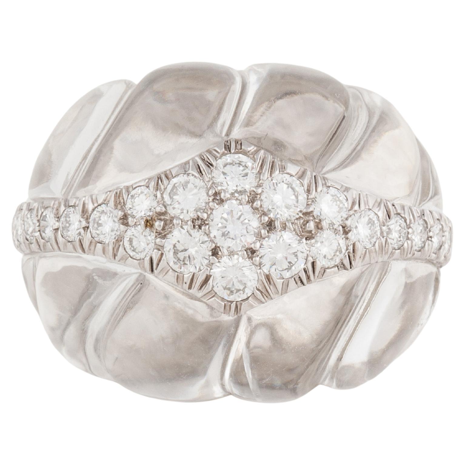 David Webb Anello in oro bianco 18 carati con cristallo di rocca e diamanti