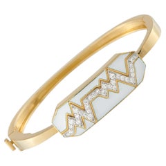 David Webb 18K Yellow Gold 0.34ct Diamond & White Enamel Skip Bracelet