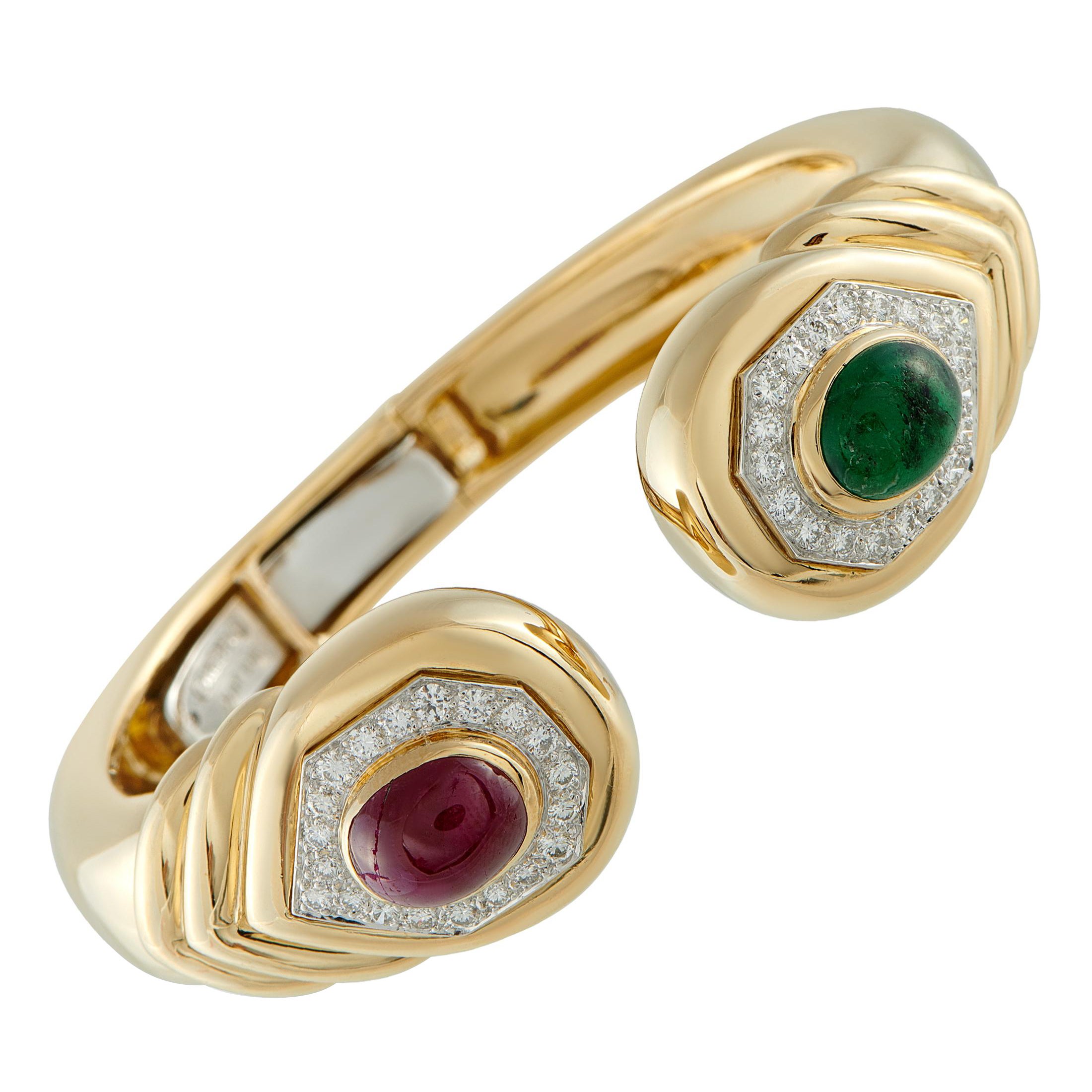 David Webb 18K Yellow Gold 1.20ct Diamond, Ruby,
Emerald Bracelet DW08-103225