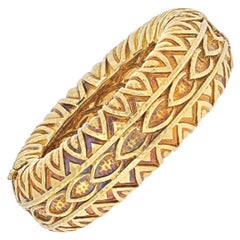 David Webb 18k Yellow Gold 1970
s Textured Bulky Bangle Bracelet