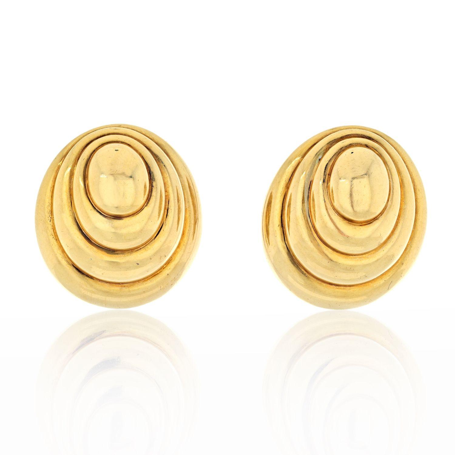 Modern David Webb 18K Yellow Gold 1980's Large Bold Spiral Oval Dome Earrings
