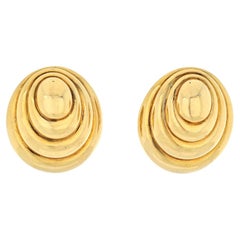 David Webb 18K Yellow Gold 1980's Large Bold Spiral Oval Dome Earrings