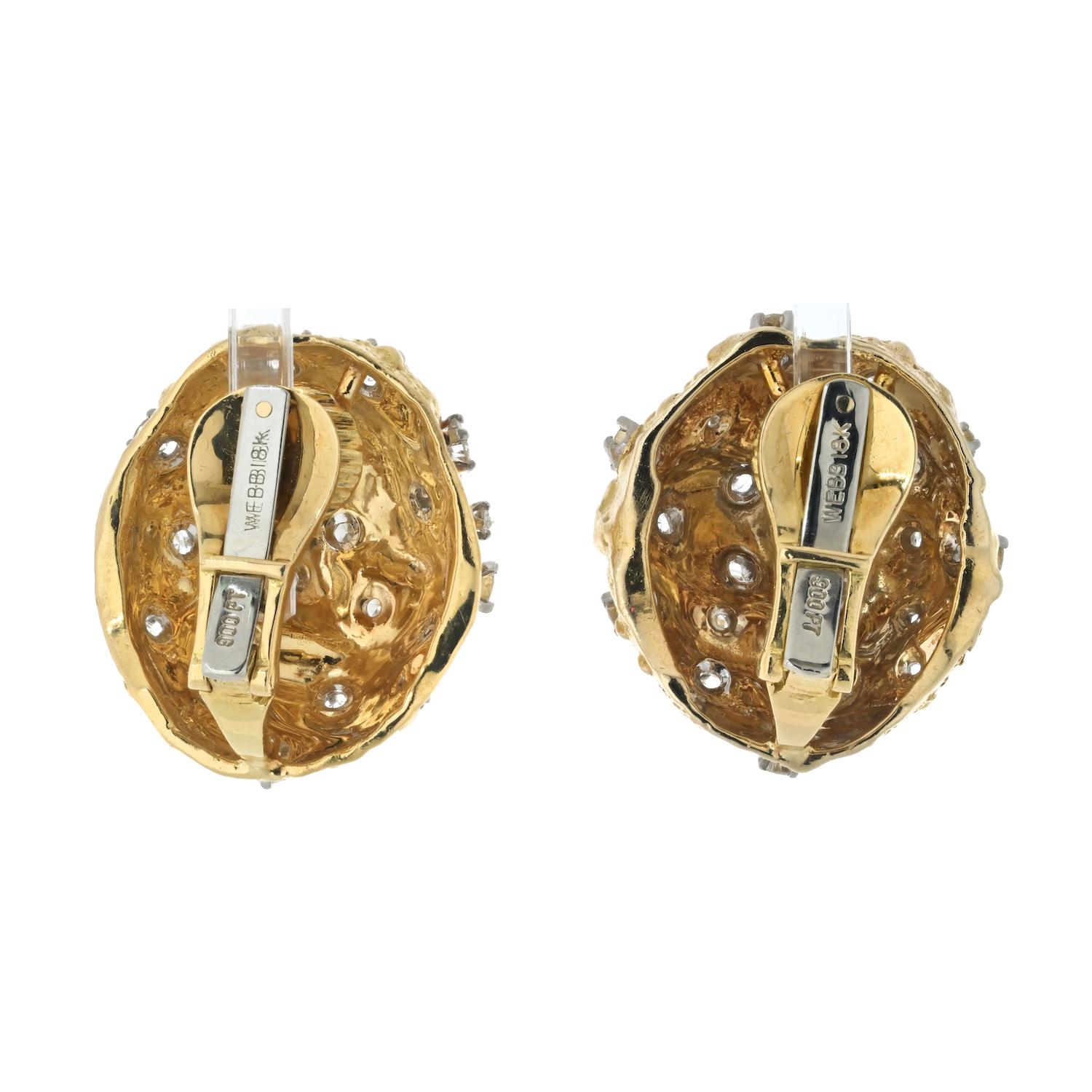 Modern David Webb 18k Yellow Gold 3.00cttw Diamond Nugget Clip-On Earrings For Sale
