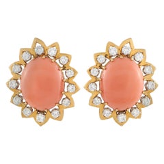 David Webb 18K Yellow Gold 3.40ct Diamond and Coral Clip-On Earrings DW34-122225