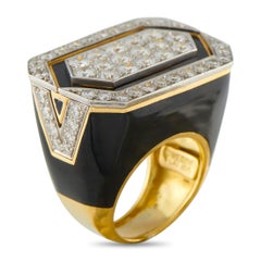 David Webb 18K Yellow Gold 3.50ct Diamond and Onyx Ring DW12-042726