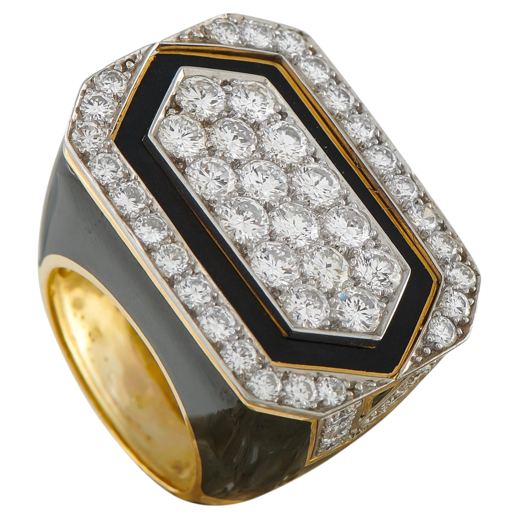 Pre-owned David Webb 18k Yellow Gold 3.50ct Diamond And Onyx Ring Dw12-042726