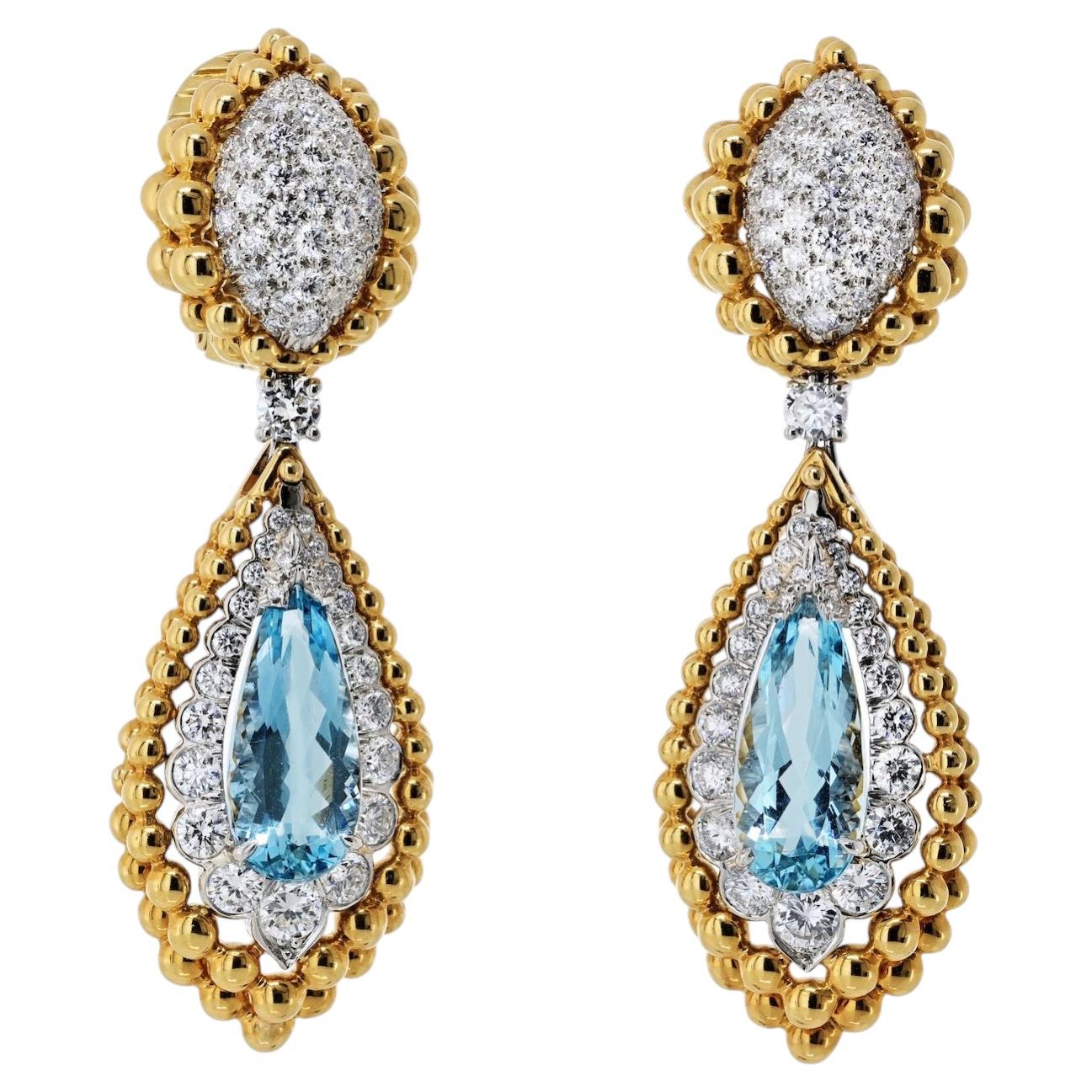 Pre-owned David Webb 18k Yellow Gold 6.00cttw Aquamarine And Diamond Earrings
