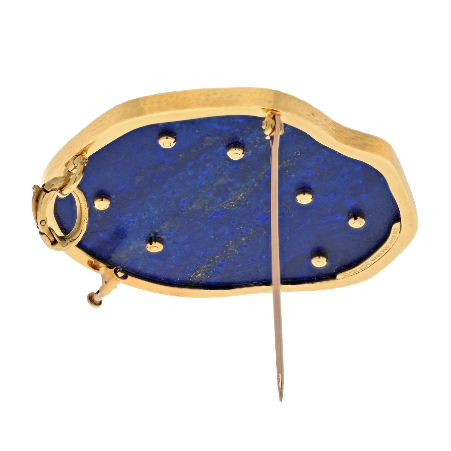 David Webb 18k Yellow Gold Airplane Lapis And Diamond Pendant Brooch In Excellent Condition For Sale In New York, NY