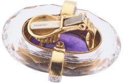 David Webb 18k Yellow Gold Amethyst Clip-on Earrings with Diamonds & Crystal