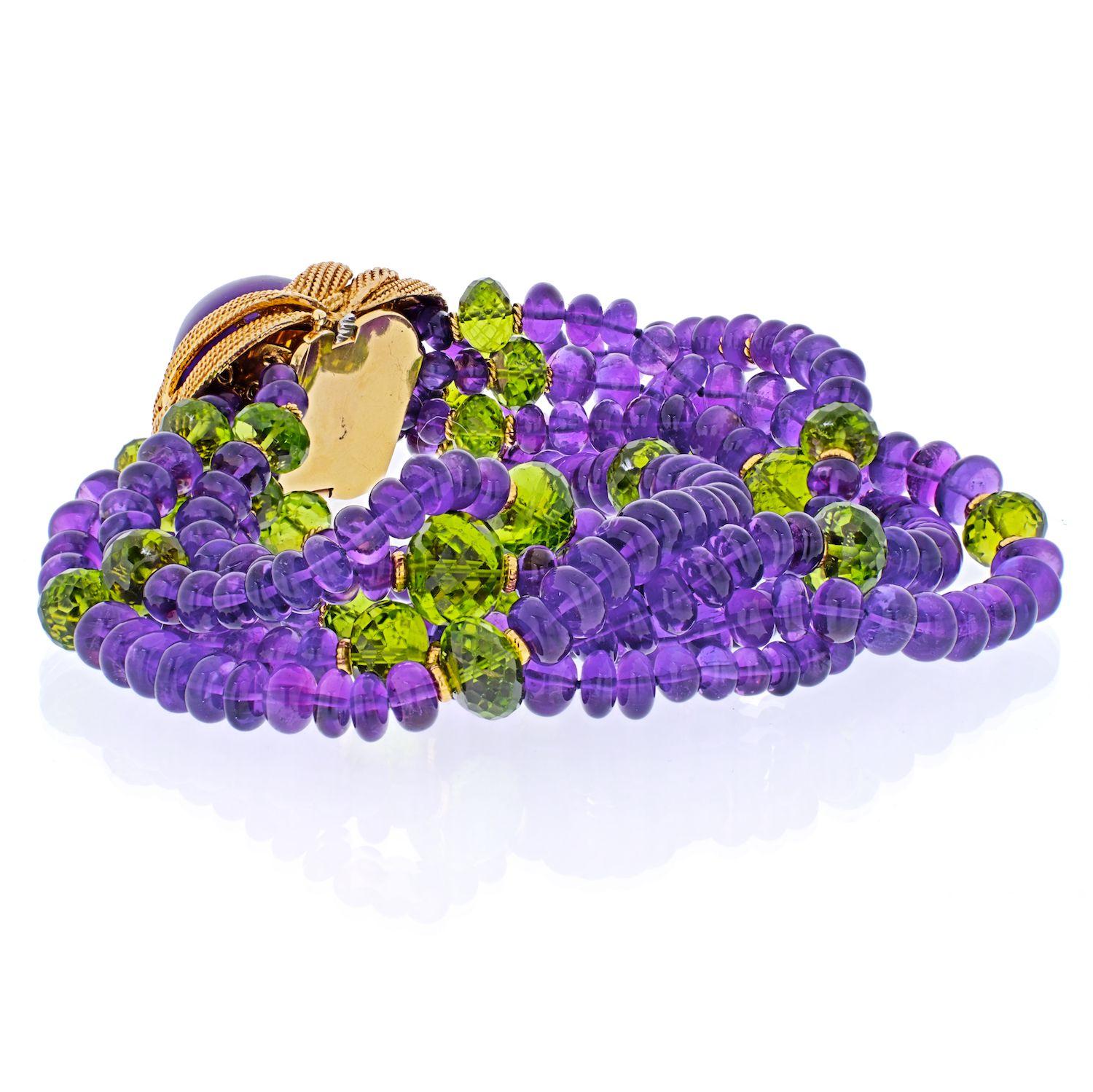 David Webb 18k Yellow Gold Amethyst Multi Strand Bracelet In Excellent Condition For Sale In New York, NY
