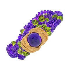 David Webb 18k Yellow Gold Amethyst Multi Strand Bracelet