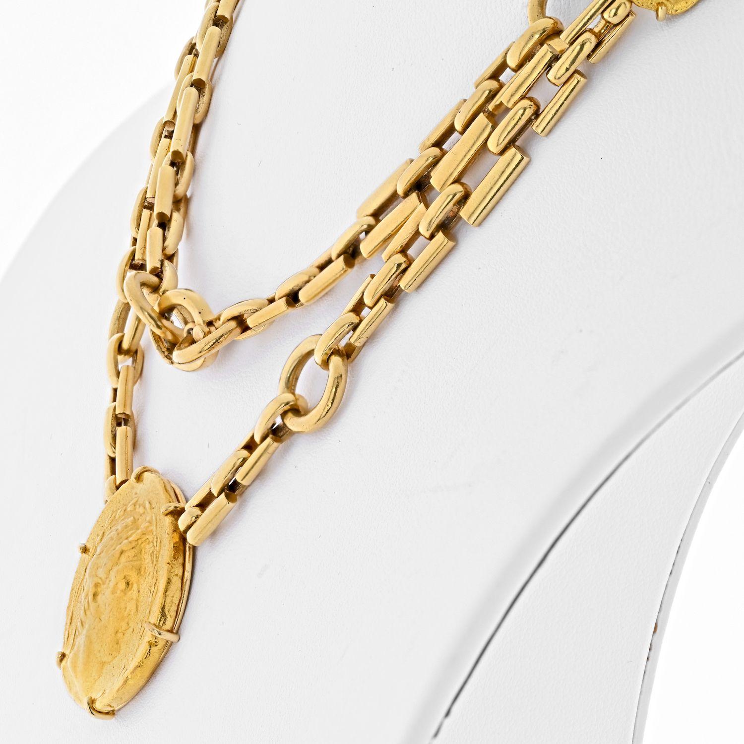 David Webb 18K Gelbgold antike griechische Münze lange Kette Halskette (Moderne) im Angebot