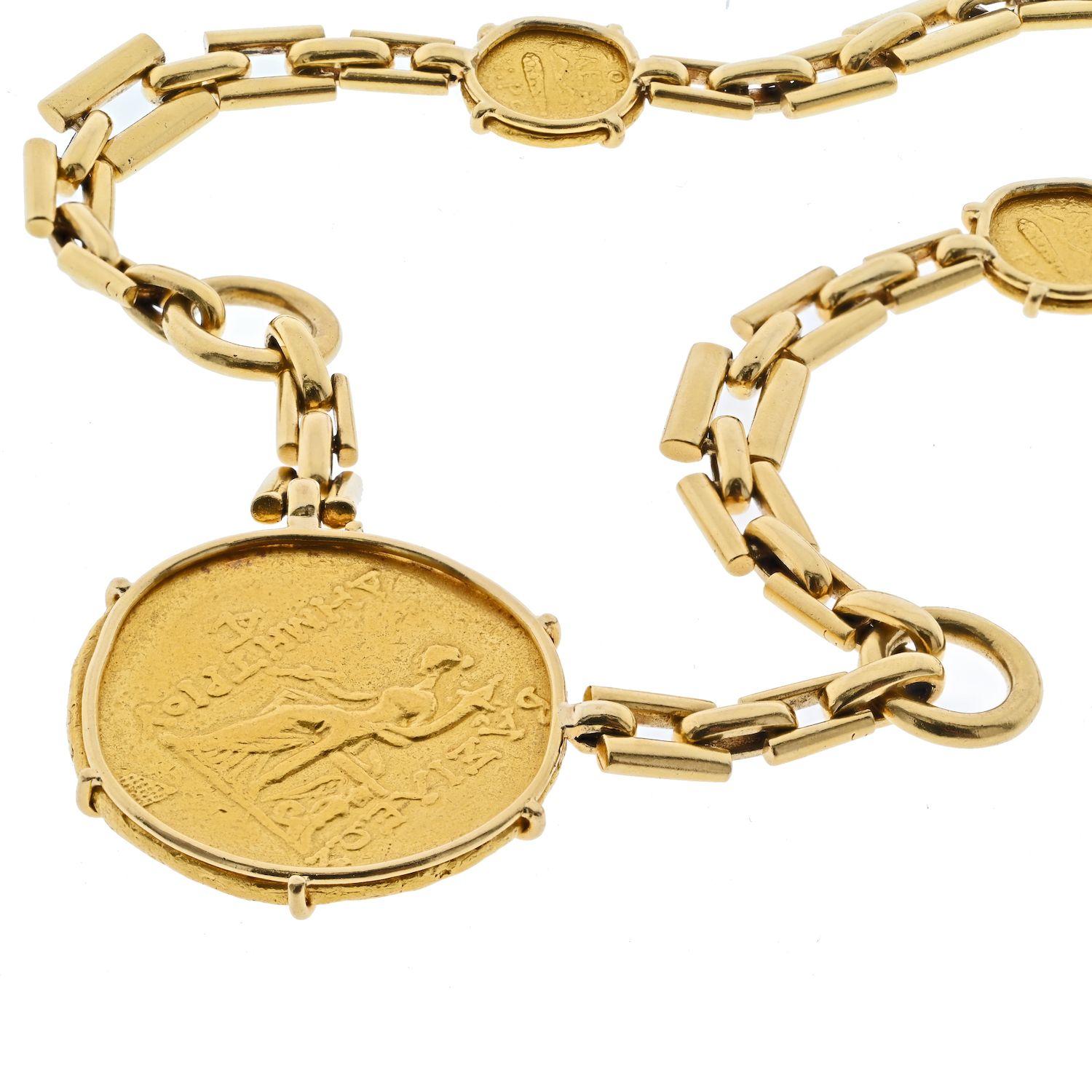Modern David Webb 18K Yellow Gold Ancient Greek Coin Long Chain Necklace For Sale