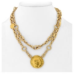 Vintage David Webb 18K Yellow Gold Ancient Greek Coin Long Chain Necklace