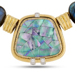 David Webb 18K Yellow Gold and Platinum Abalone Shell and Labradorite Necklace