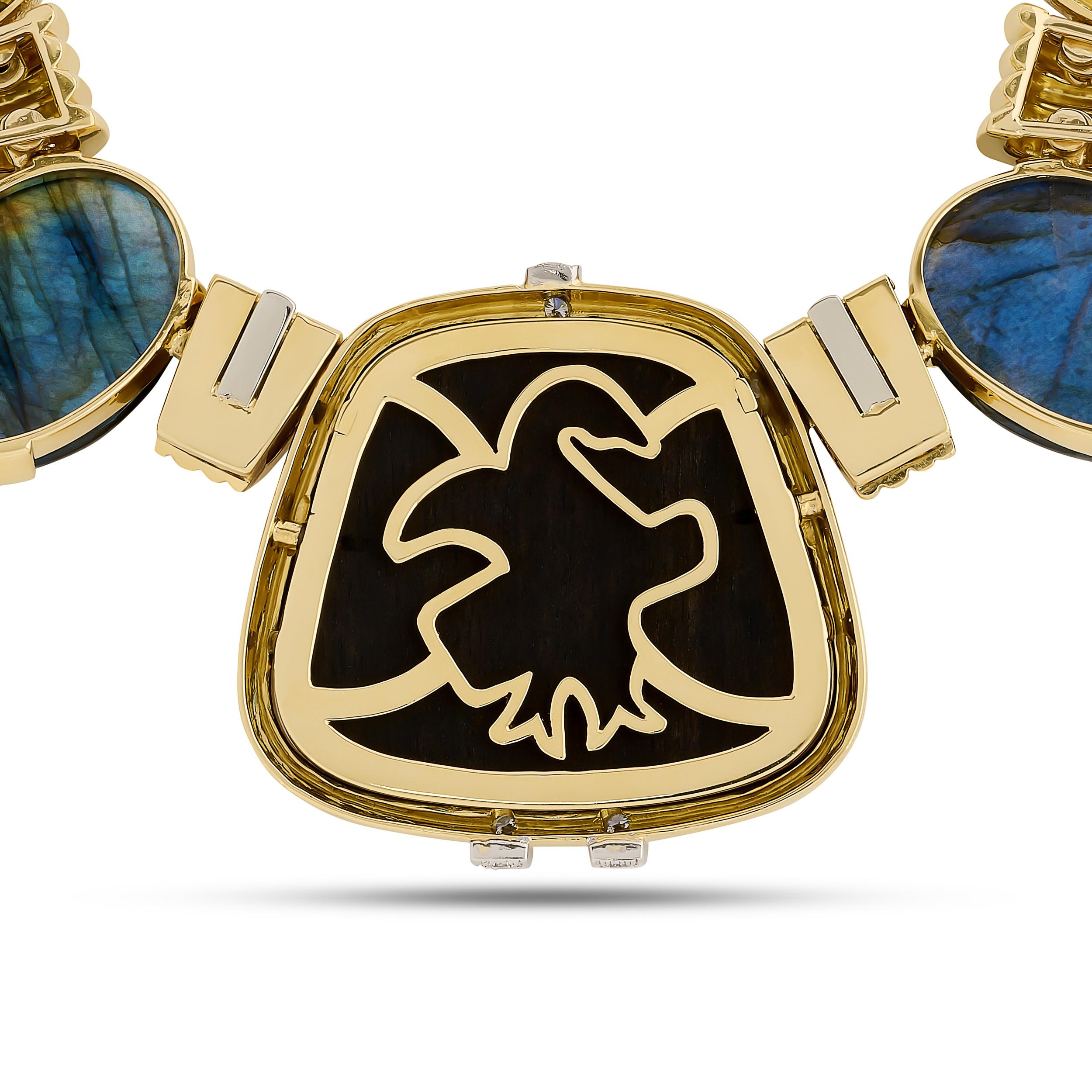 Cabochon David Webb 18K Yellow Gold and Platinum Abalone Shell and Labradorite Necklace For Sale