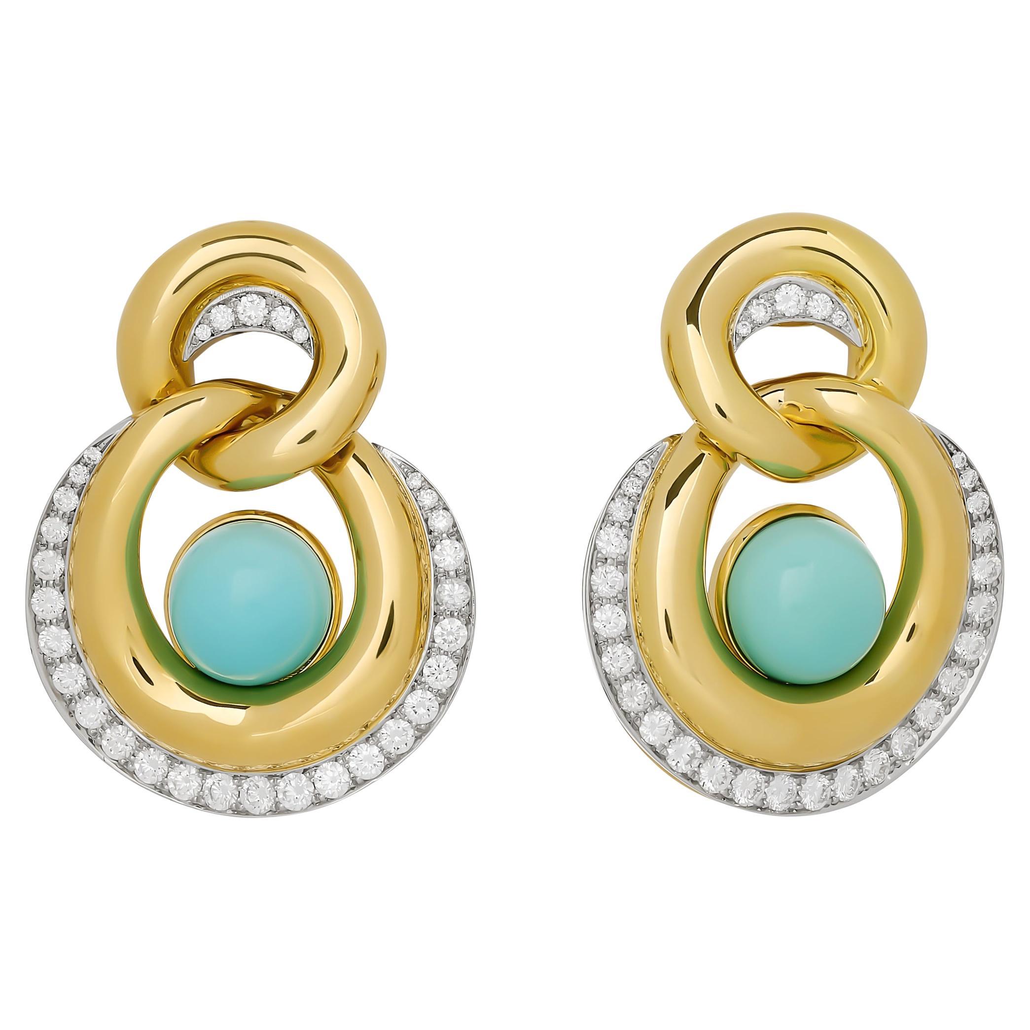 David Webb Orecchini Oyster in oro giallo 18 carati e platino con diamanti e turchese