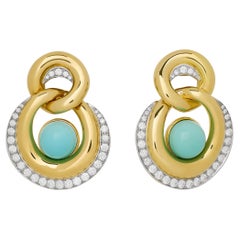 David Webb Orecchini Oyster in oro giallo 18 carati e platino con diamanti e turchese