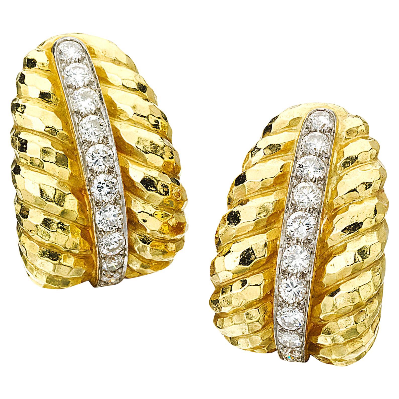 David Webb 18k Gelbgold und Platin Diamant-Clip-Ohrringe 2,05 cts im Angebot