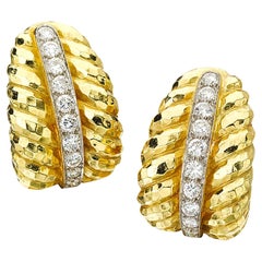 David Webb 18k Yellow Gold and Platinum Diamond Clip Earrings 2.05 cts