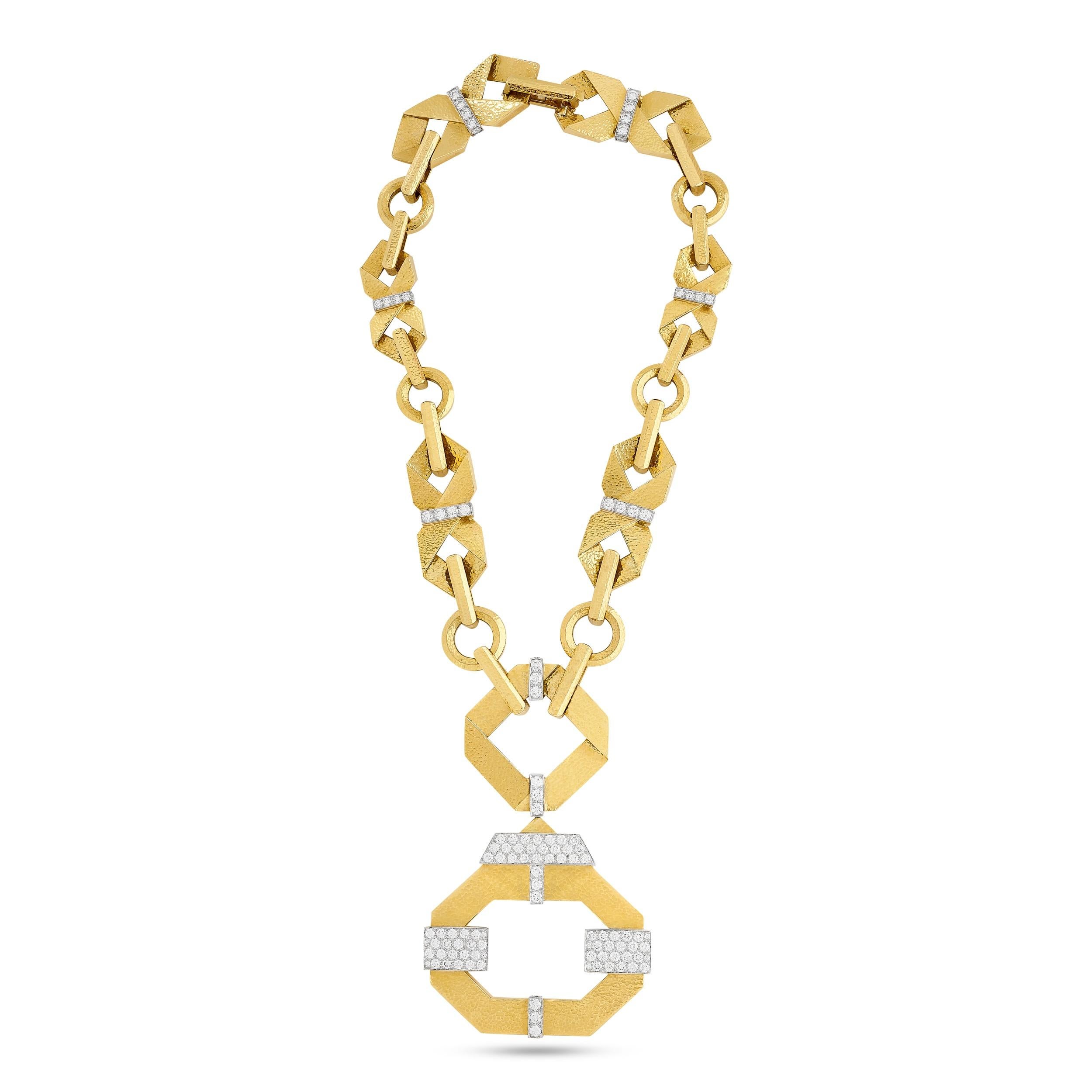 David Webb Collar Origami de Diamantes en Oro Amarillo de 18 quilates y Platino Corte redondo en venta