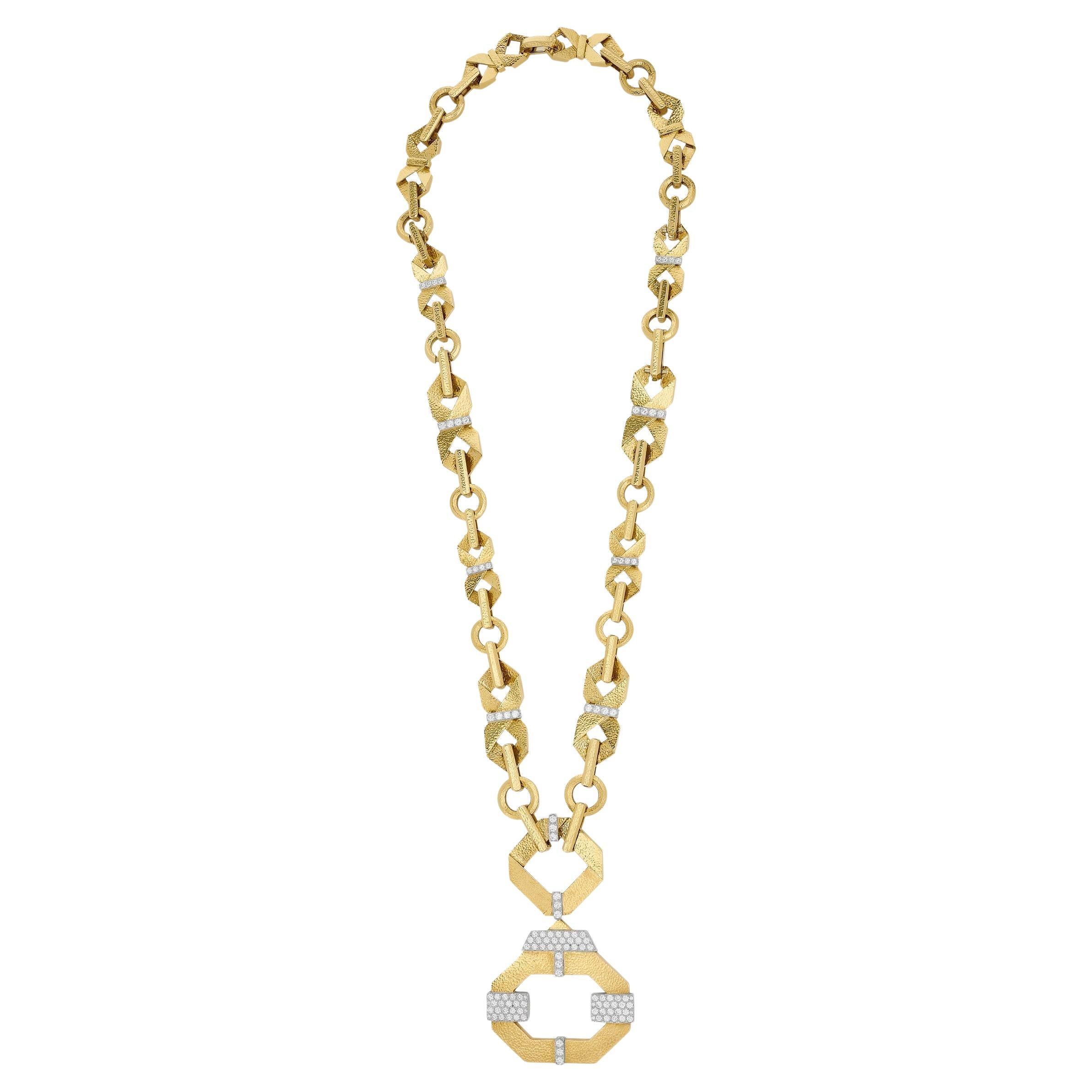David Webb Collar Origami de Diamantes en Oro Amarillo de 18 quilates y Platino en venta