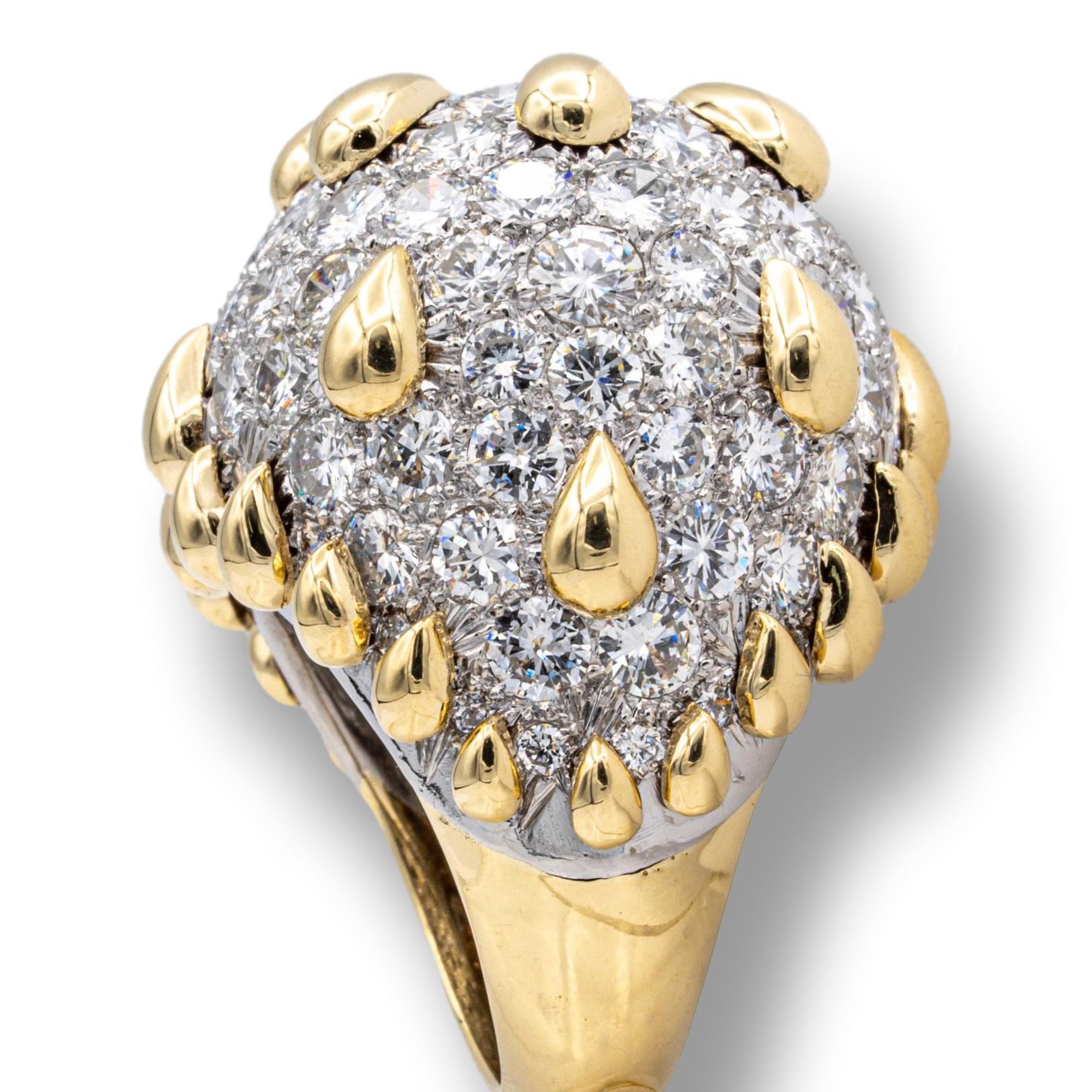 Contemporary David Webb 18K Yellow Gold and Platinum Pave Diamond Dome Cocktail Ring