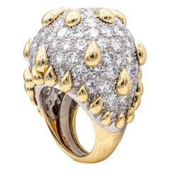 David Webb 18K Yellow Gold and Platinum Pave Diamond Dome Cocktail Ring