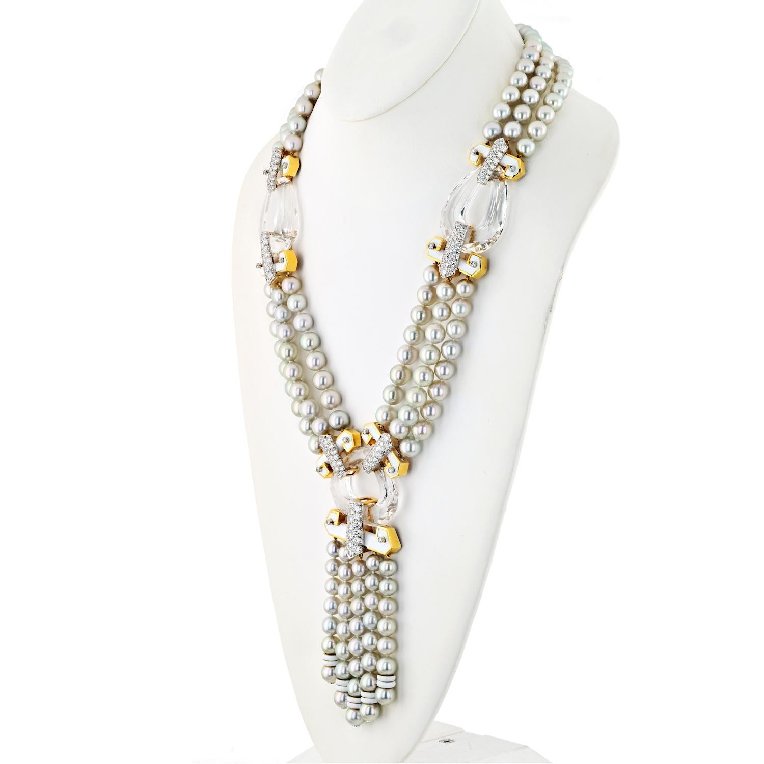 David Webb Halskette mit Quaste und Kristallgliedern, 18 Karat Gelbgold und Platin Perle Quaste (Moderne) im Angebot