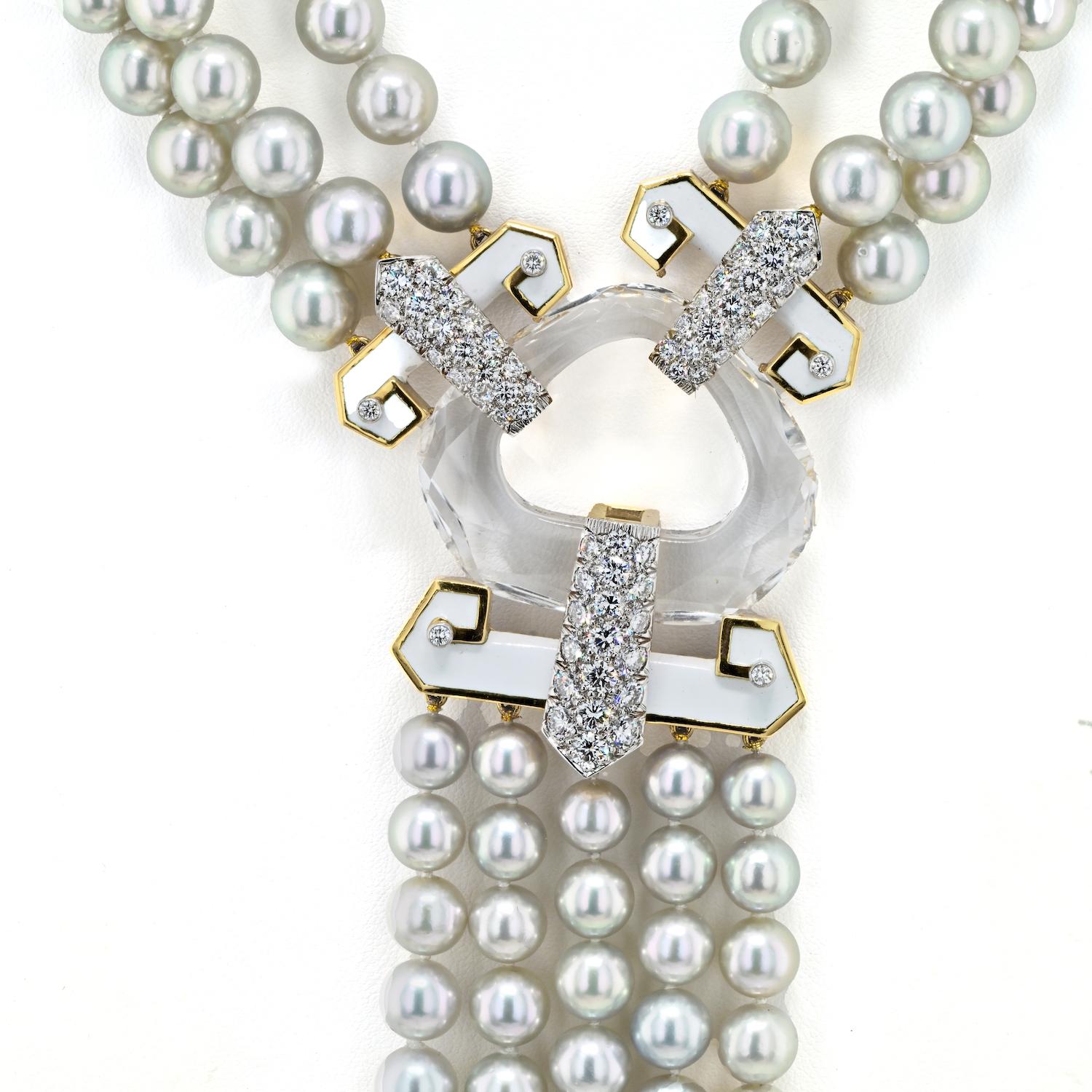 David Webb Halskette mit Quaste und Kristallgliedern, 18 Karat Gelbgold und Platin Perle Quaste (Rundschliff) im Angebot