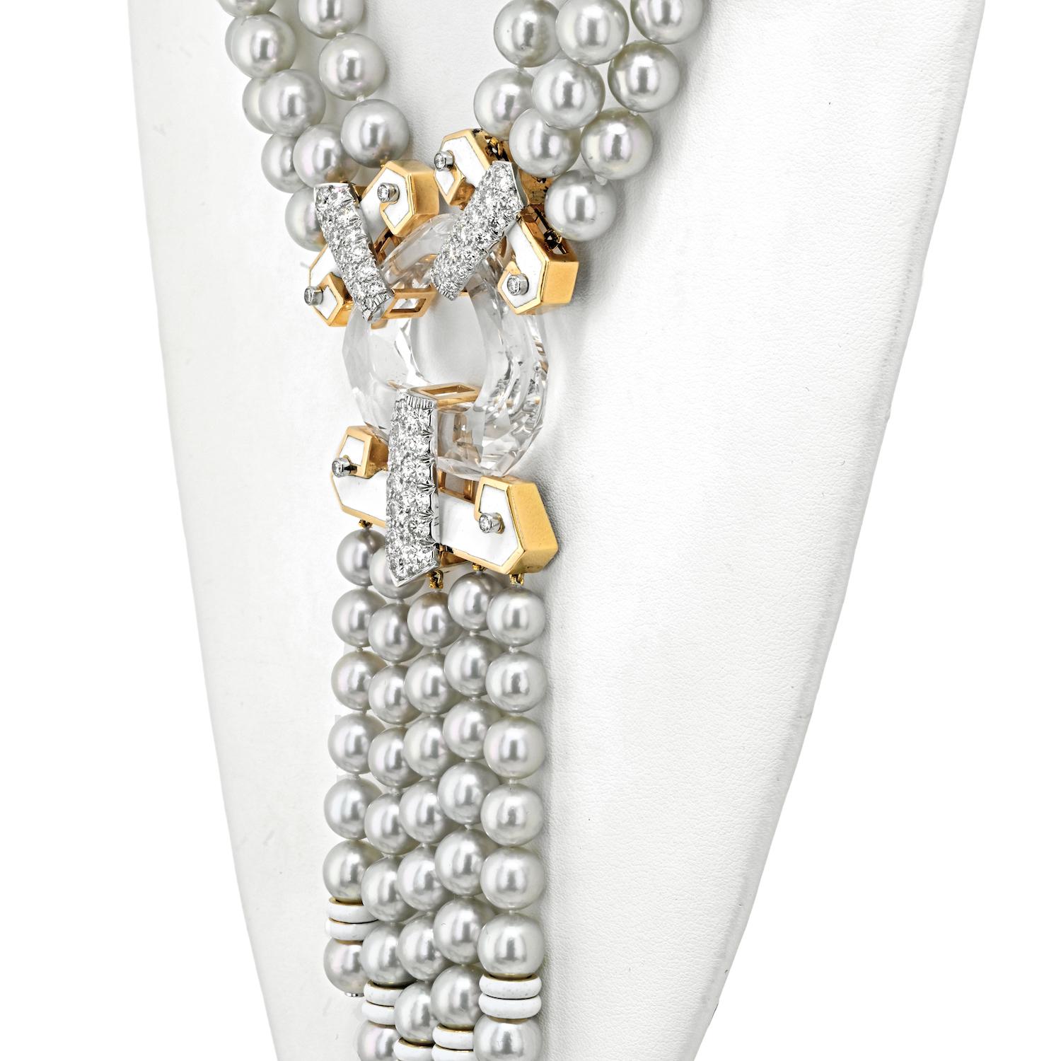David Webb Halskette mit Quaste und Kristallgliedern, 18 Karat Gelbgold und Platin Perle Quaste im Zustand „Hervorragend“ im Angebot in New York, NY