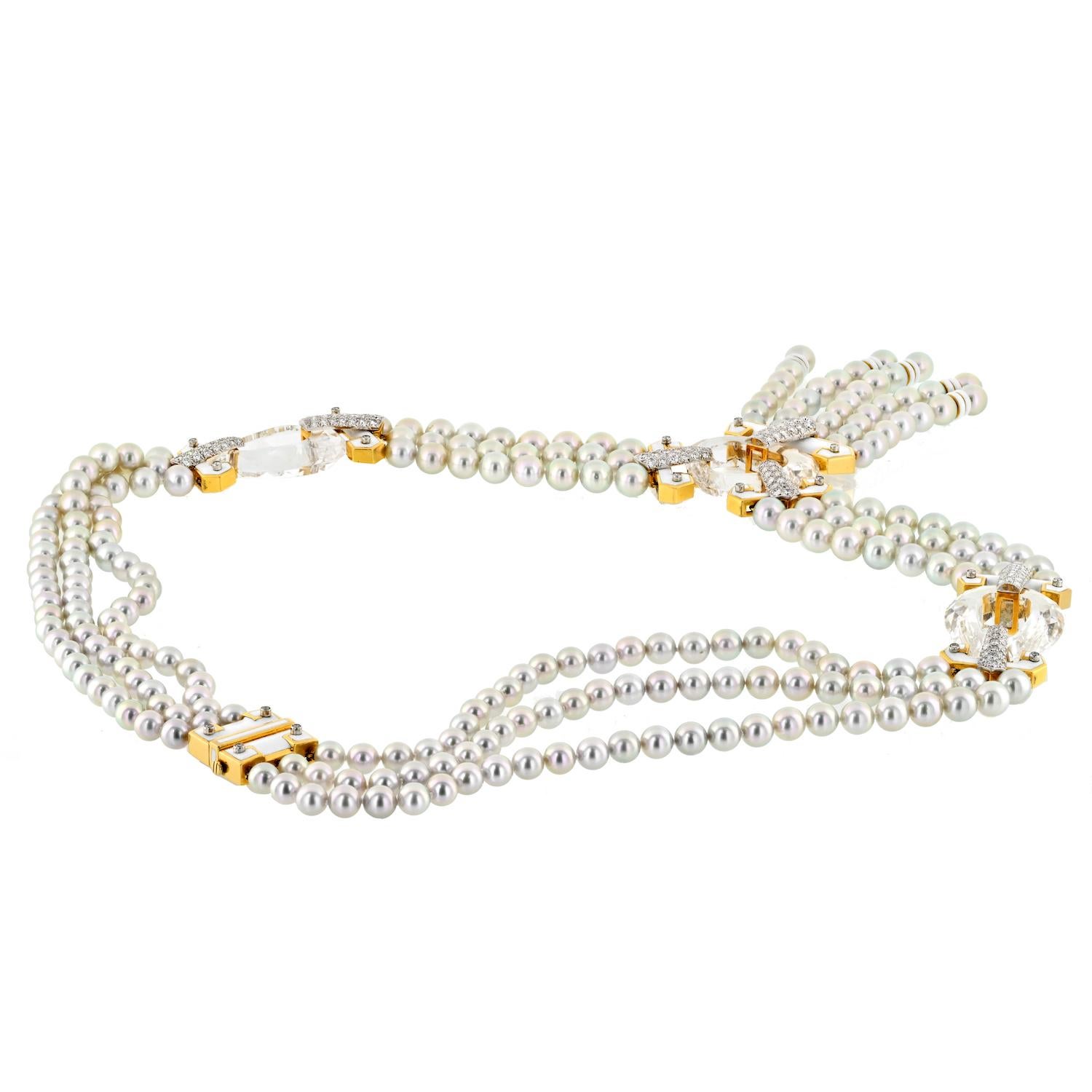 David Webb Halskette mit Quaste und Kristallgliedern, 18 Karat Gelbgold und Platin Perle Quaste Damen im Angebot