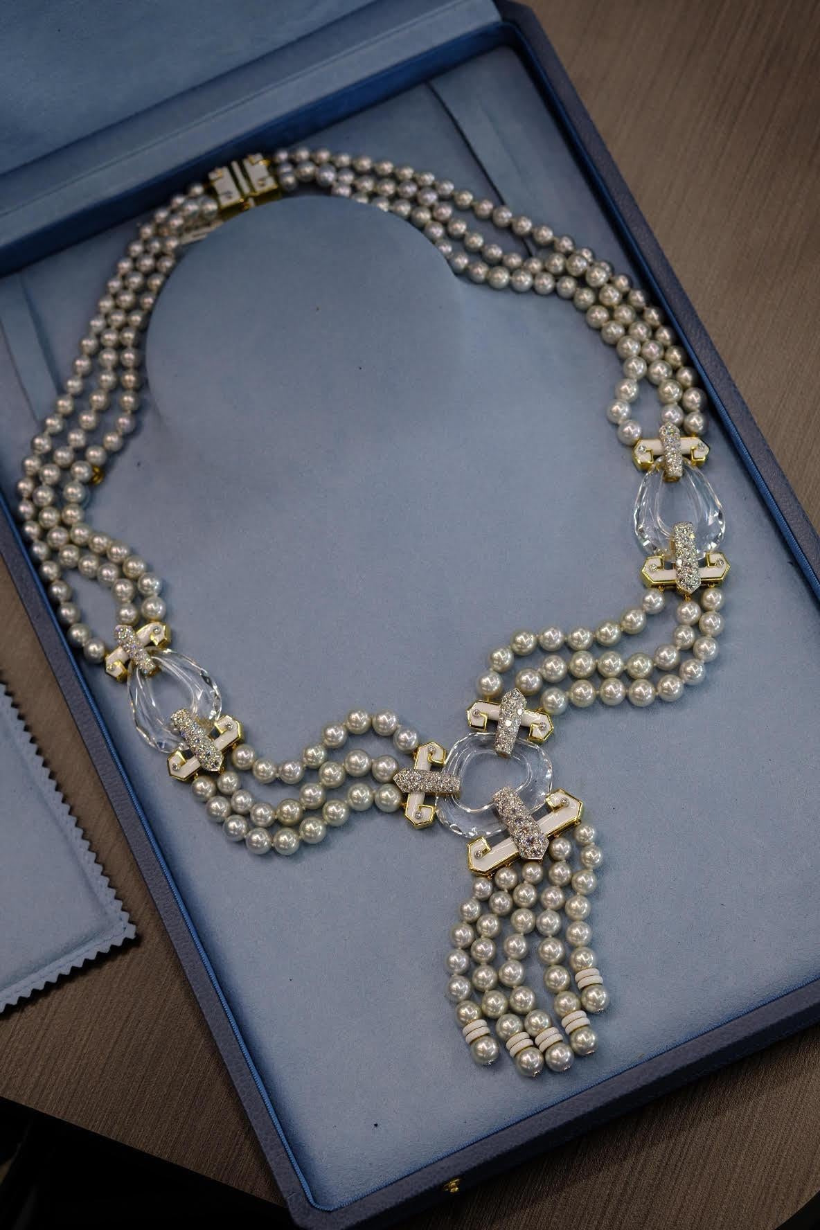 David Webb Halskette mit Quaste und Kristallgliedern, 18 Karat Gelbgold und Platin Perle Quaste im Angebot 3