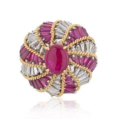 David Webb 18K Yellow Gold And Platinum Ruby Diamond Turban Ring