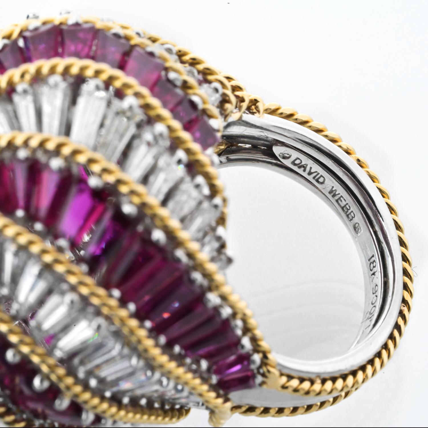 David Webb 18K Yellow Gold And Platinum Ruby Diamond Turban Ring For Sale 1