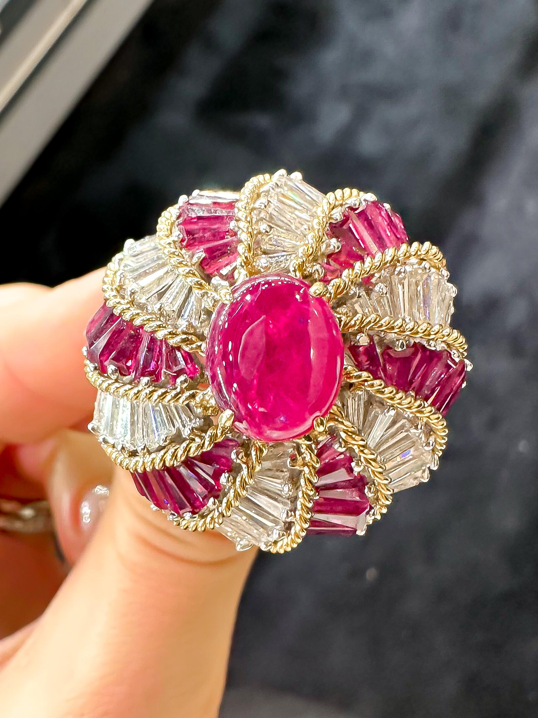 David Webb 18K Yellow Gold And Platinum Ruby Diamond Turban Ring For Sale 1