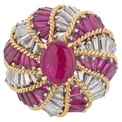 David Webb 18K Yellow Gold And Platinum Ruby Diamond Turban Ring