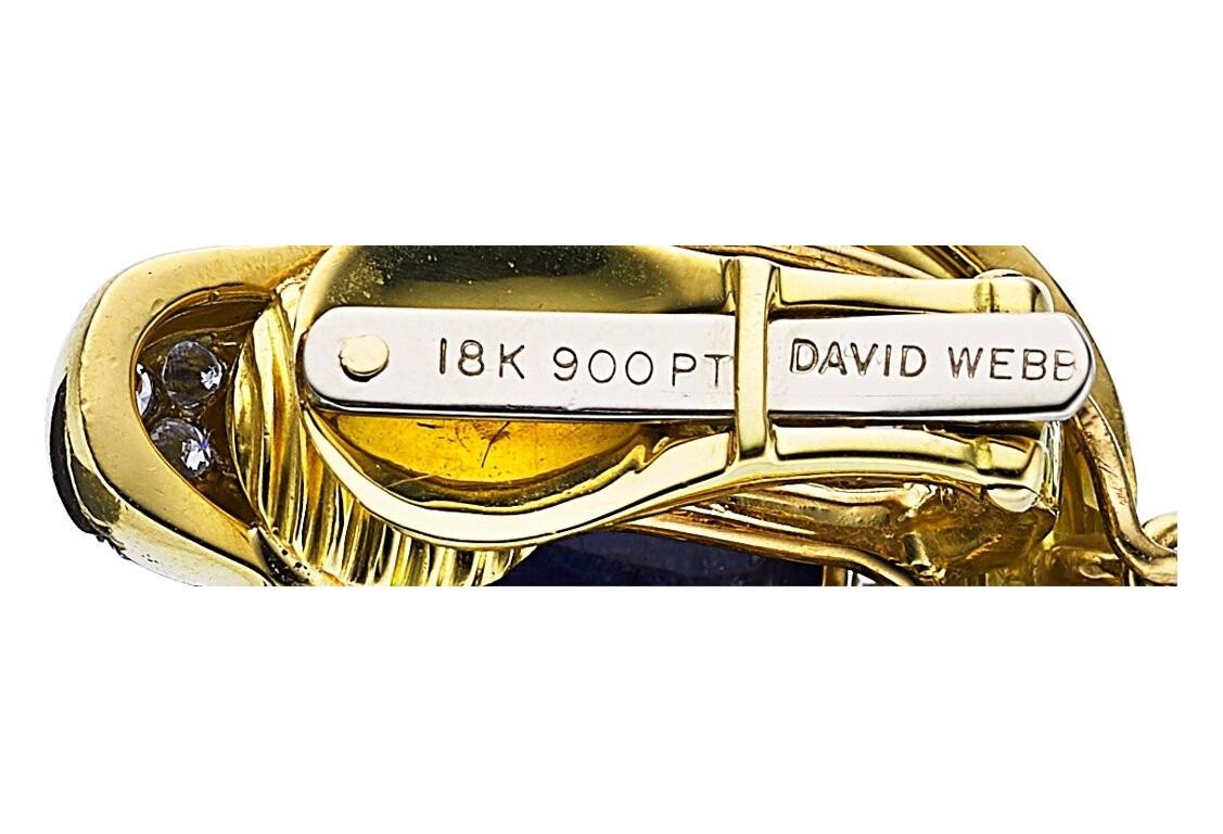 Modern David Webb 18k Yellow Gold and Platinum Sapphire Day/Night Drop Earrings For Sale