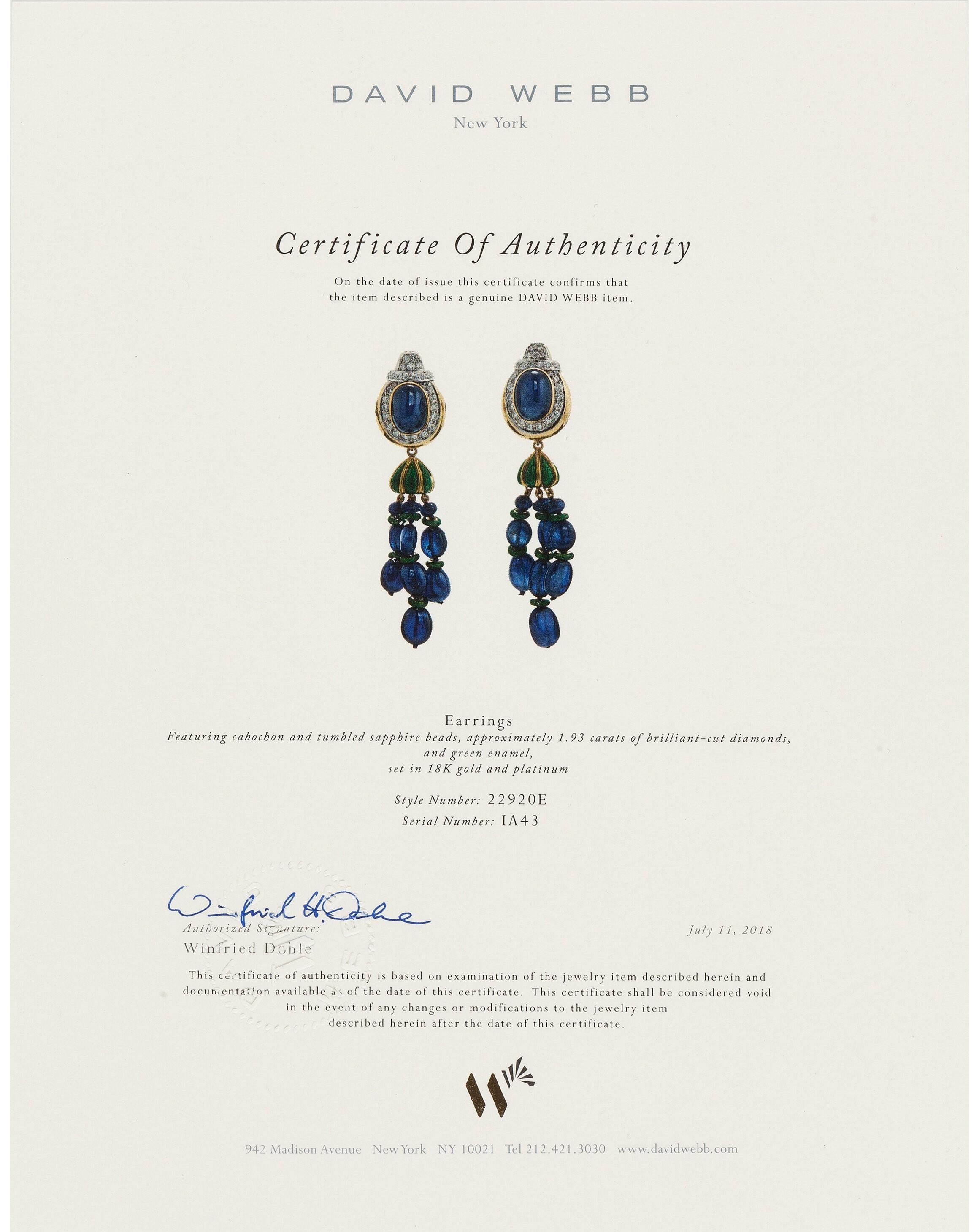 David Webb 18k Yellow Gold and Platinum Sapphire Day/Night Drop Earrings For Sale 2