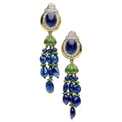 Pendientes de gota de zafiro Día/Noche David Webb de oro amarillo de 18k y platino