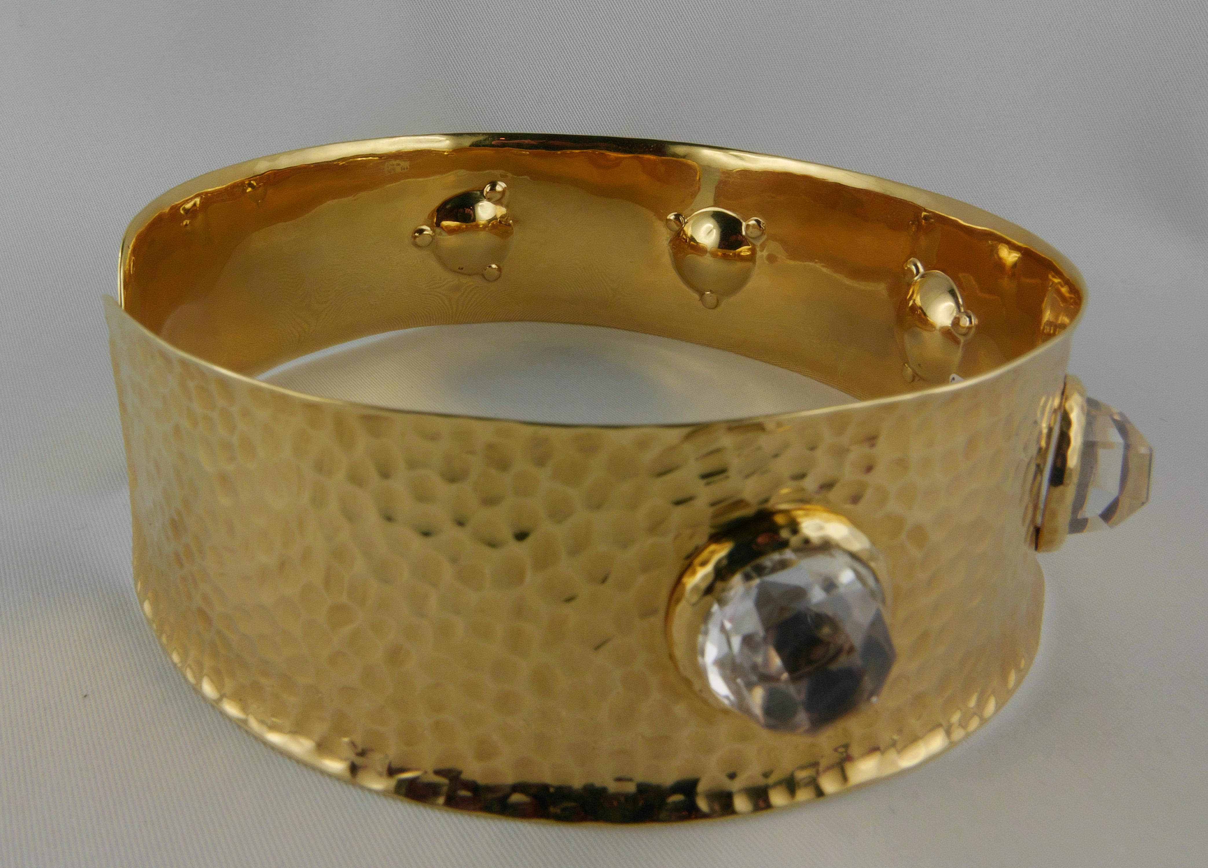 David Webb 18k Yellow Gold and Rock Crystal 'Headlight' Collar In Good Condition For Sale In Torino, IT