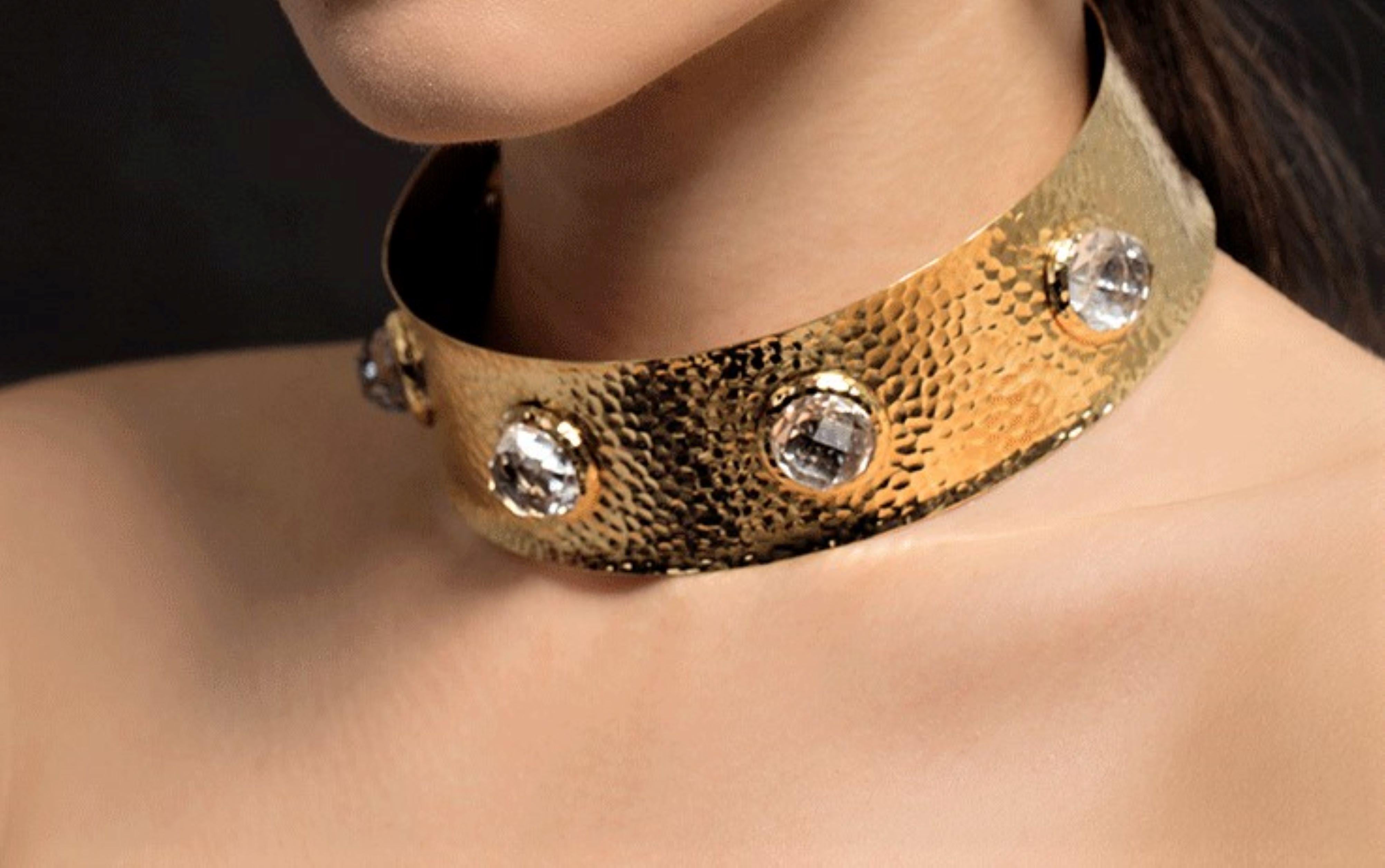 David Webb 18k Yellow Gold and Rock Crystal 'Headlight' Collar For Sale 2