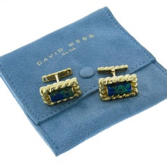 David Webb 18k Yellow Gold & Azurmalachite Lassoed Cylinder Hammered Cuff Links