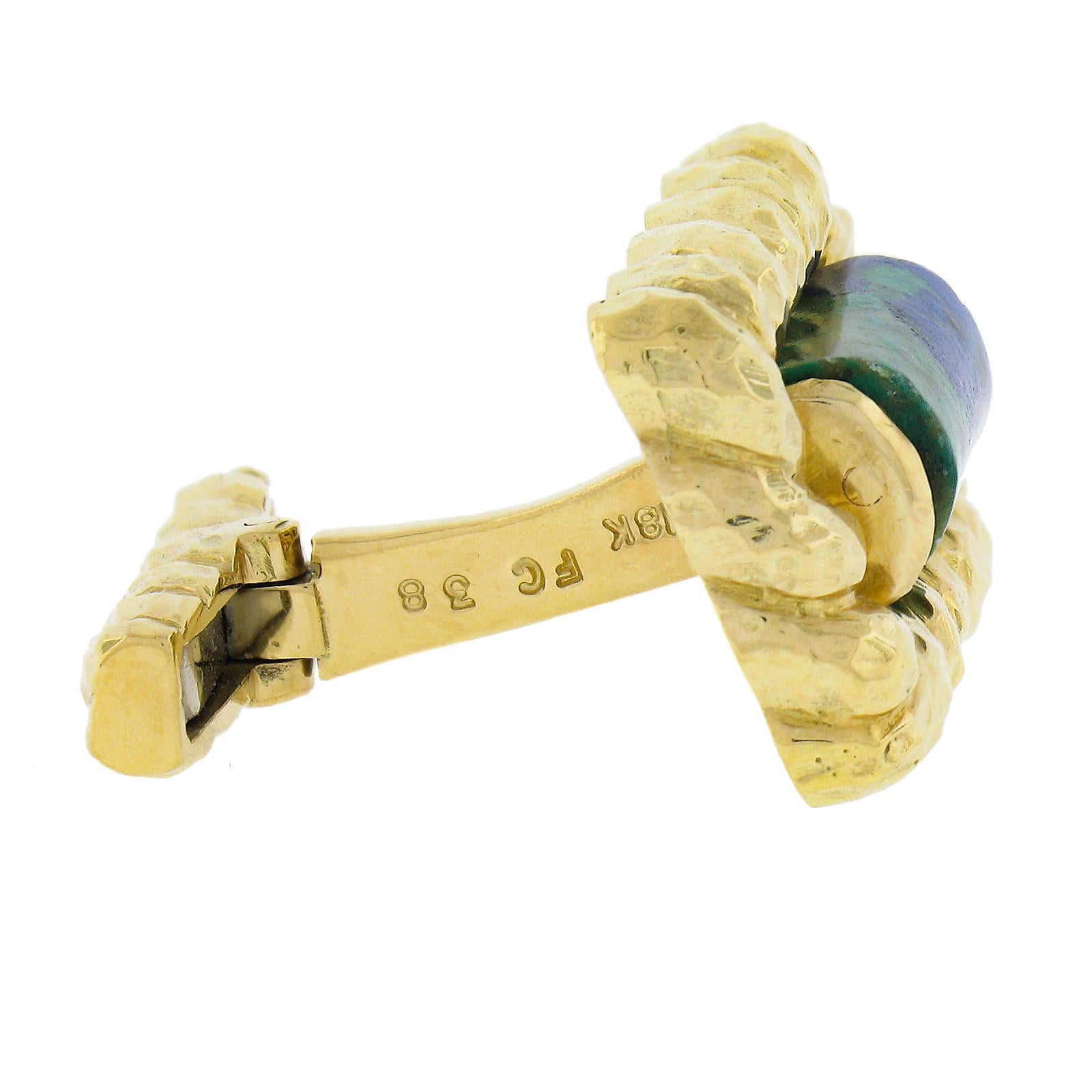 David Webb 18k Yellow Gold & Azurmalachite Lassoed Cylinder Hammered Cuff Links For Sale 5