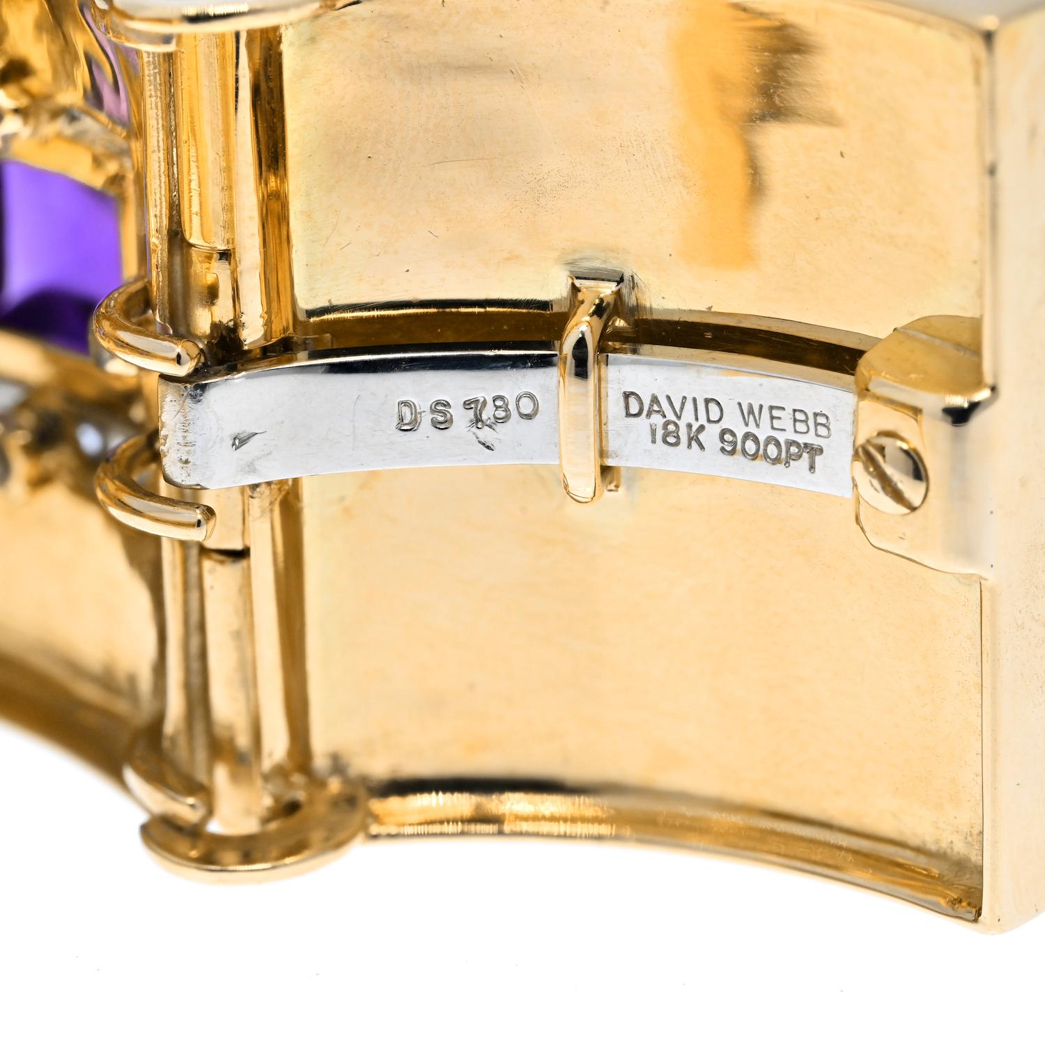 David Webb 18K Yellow Gold Bastille Purple Amethyst Red Enamel Diamond Bracelet In Excellent Condition For Sale In New York, NY