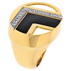 David Webb 18 Karat Gelbgold Schwarzer und weißer Emaille-Ring mit Retro-Motiv