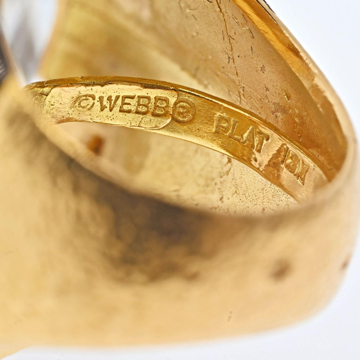 Women's David Webb 18K Yellow Gold Black Enamel and Diamond Rock Crystal Ring For Sale